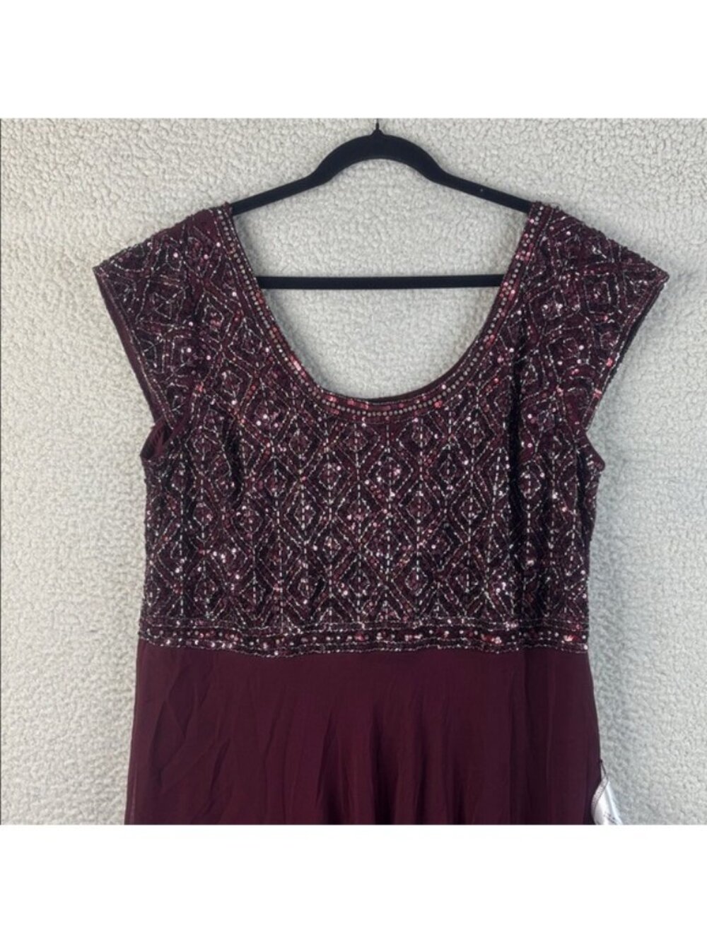 NWT J Kara Womens Burgundy Beaded Short Sleeve Empire Waist Gown PLUS SIZE 18 - Picture 2 of 16